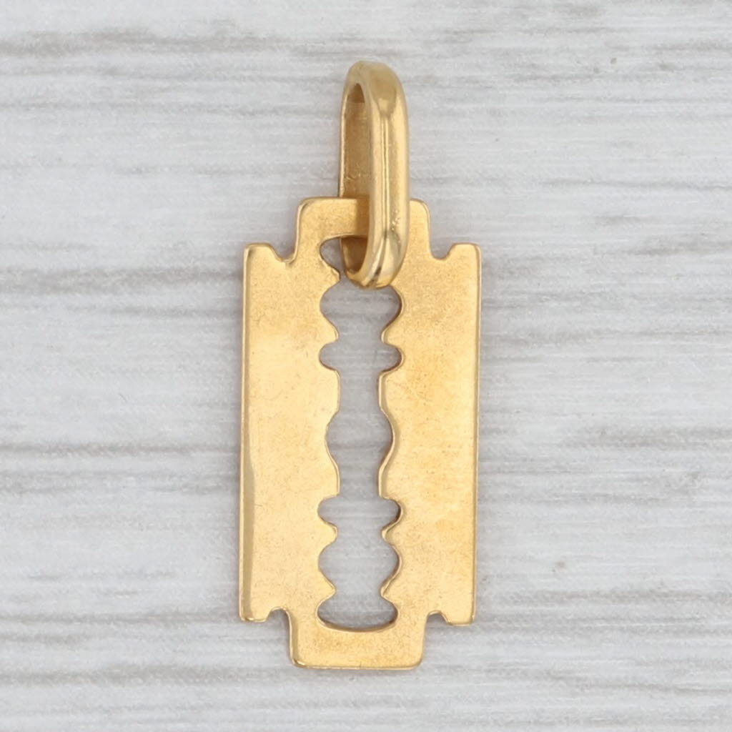 Vintage Faux Razor Blade Charm 18k Yellow Gold Small Drop Pendant