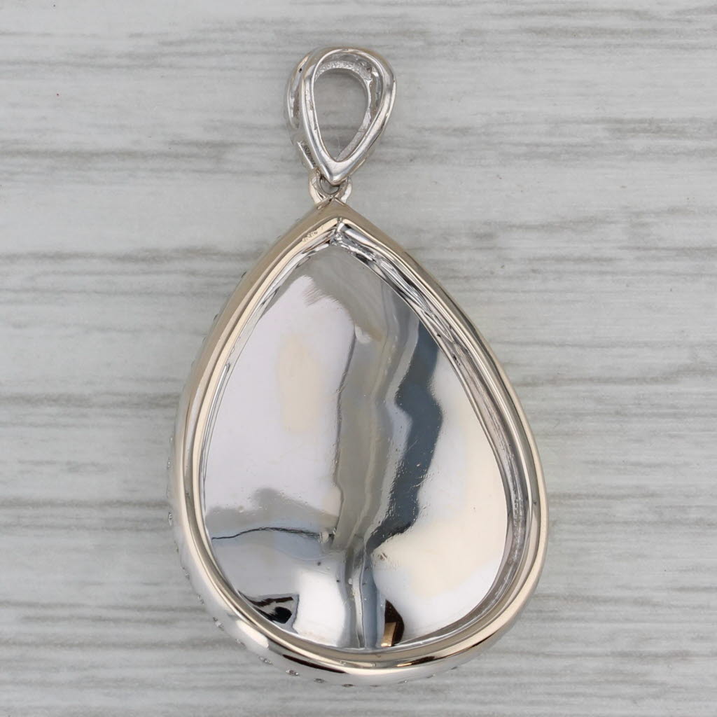 Dark Gray Lemon Quartz Diamond Halo Pendant 18k White Gold Teardrop