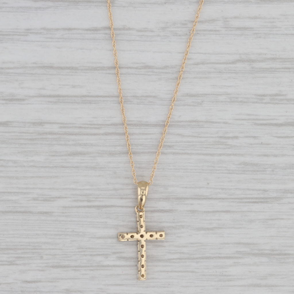 Gray New 0.25ctw Diamond Cross Pendant Necklace 14k Yellow Gold 18"