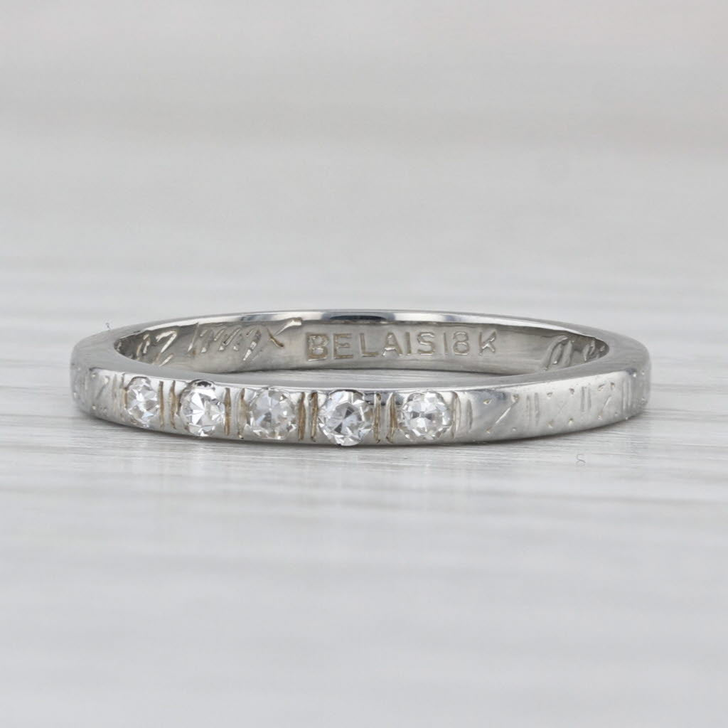 Antique Belais Diamond Wedding Band 18k White Gold Size 6 Stackable Ring