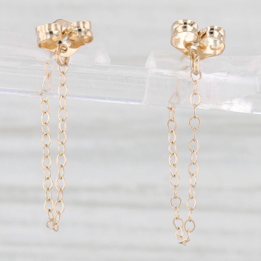 Light Gray Small Lightweight Chain Dangle Threader Earrings 14k Yellow Gold