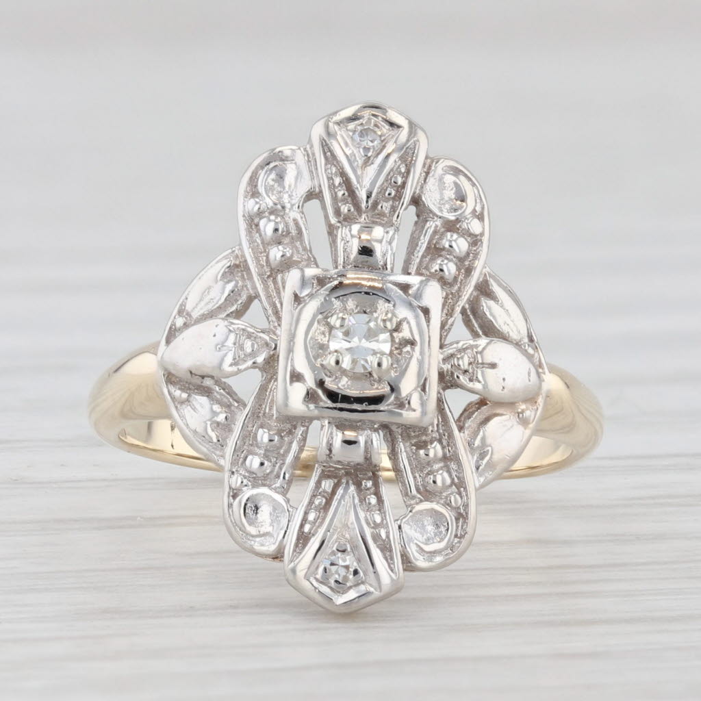 Light Gray Vintage Diamond Ring 14k White Yellow Gold Size 5