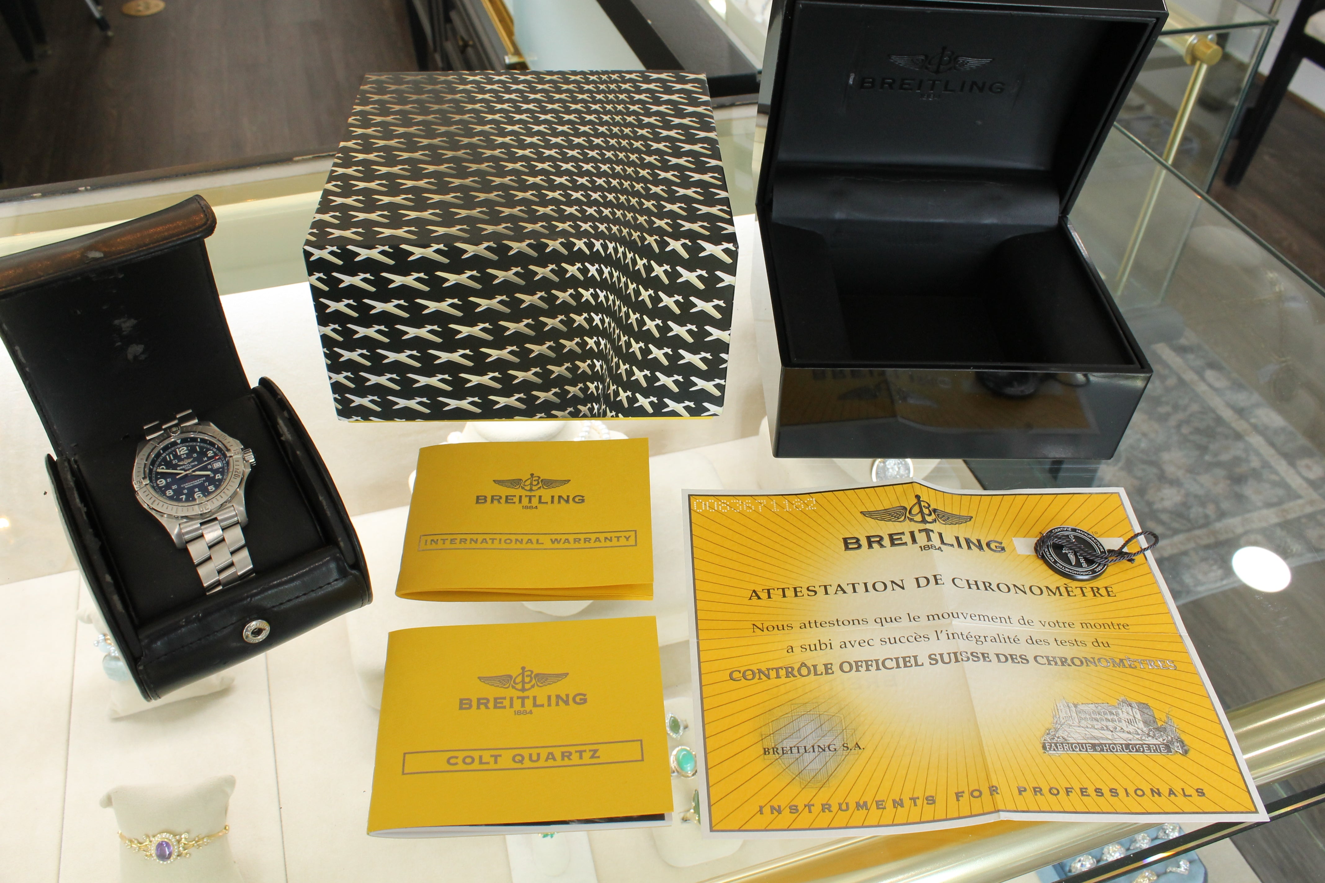 Breitling Colt Chronometre Mens 41mm Steel Quartz Divers Watch FULL SET A74380