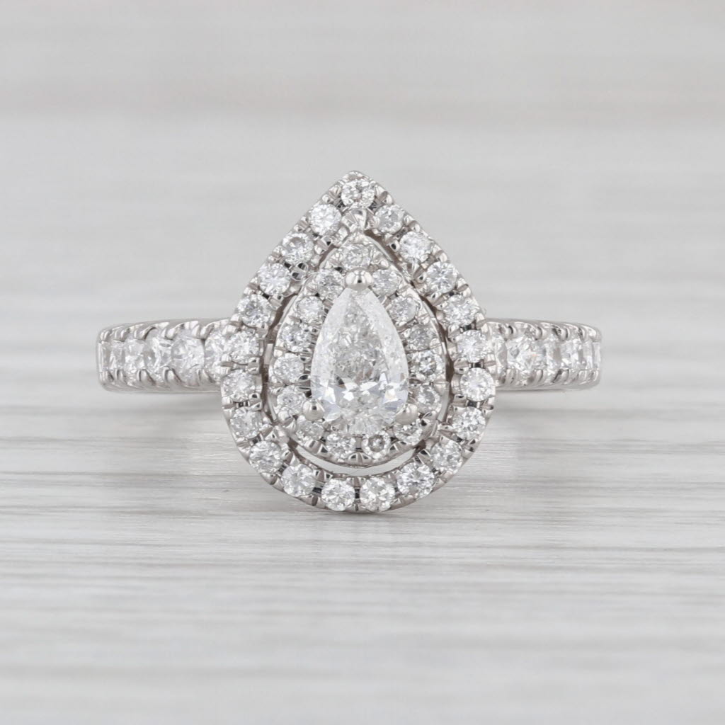 0.86ctw Teardrop Pear Halo Engagement Ring 14k White Gold Size 6