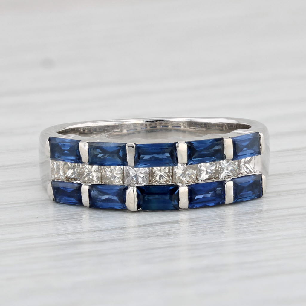 Light Gray 1.95ctw Blue Sapphire Diamond Ring 14k White Gold Size 6 Stackable