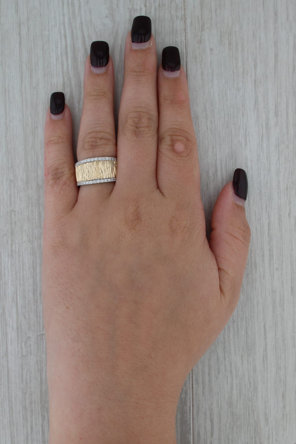 Allison Kaufman 0.20ctw Diamond Wide Band Textured Ring 14k Yellow White Gold