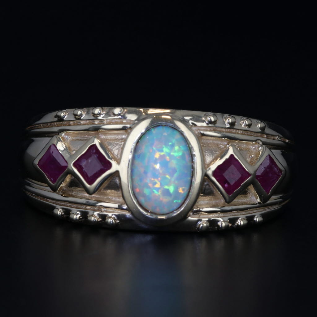 Black Lab Created Opal Ruby Ring 10k Yellow Gold Size 8.5