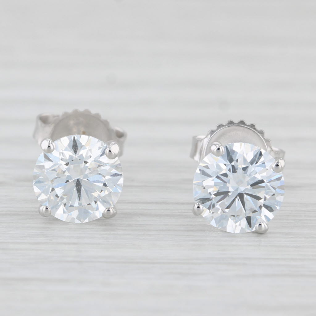 Light Gray New 3.02ctw Lab Created Diamond Stud Earrings 14k White Gold Round Solitaires