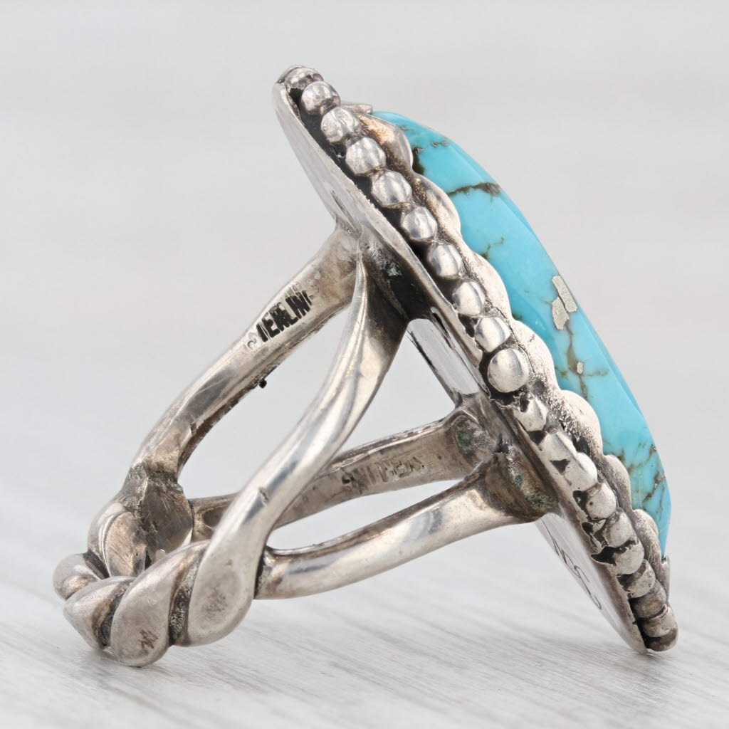 Light Gray Vintage Native American Turquoise Ring Sterling Silver Cabochon Signed Size 7