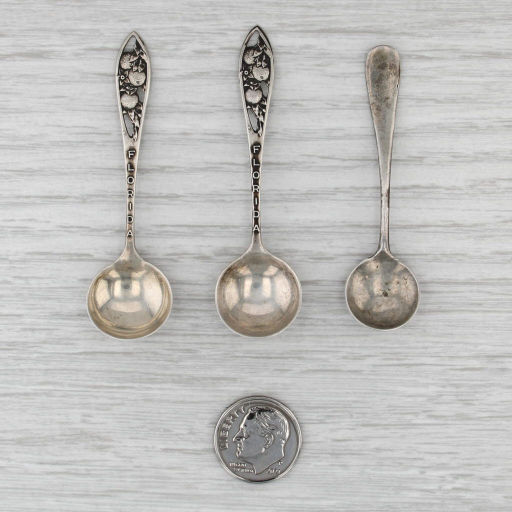 Vintage Set of 3 Salt Spoons Sterling Silver Fruit Pattern Robbins Simons
