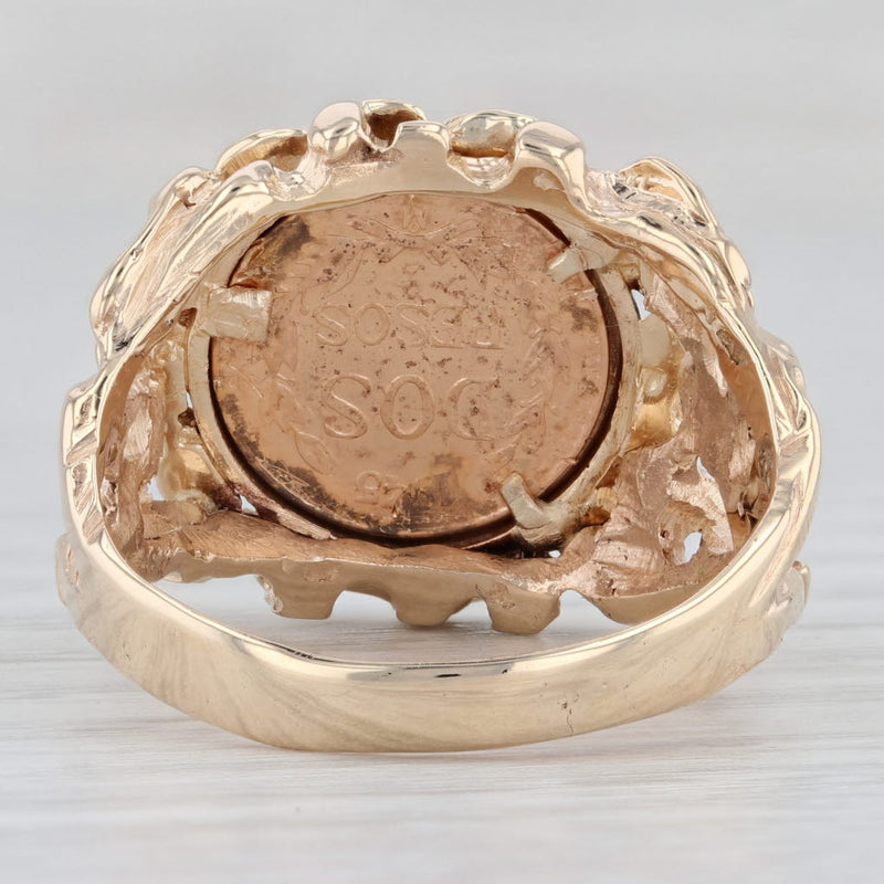 1945 Dos Pesos Mexican Coin Ring 14k 900 Yellow Gold Size 10.5