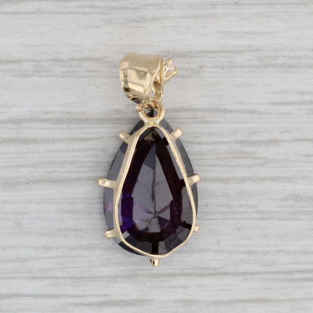 Gray Purple Glass Cubic Zirconia Teardrop Pendant 10k Yellow Gold