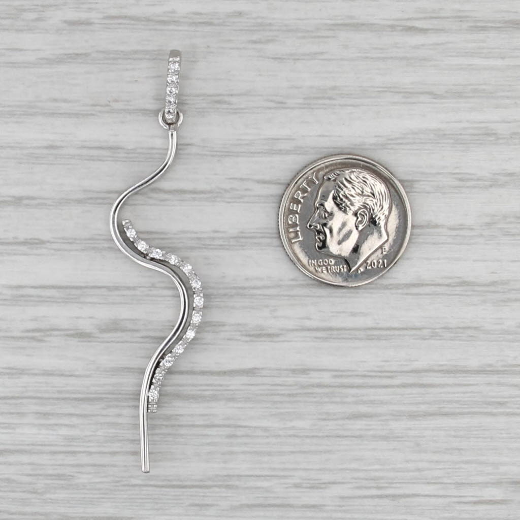 0.13ctw Cubic Zirconia Squiggle Pendant 18k White Gold Curved Graduated Journey