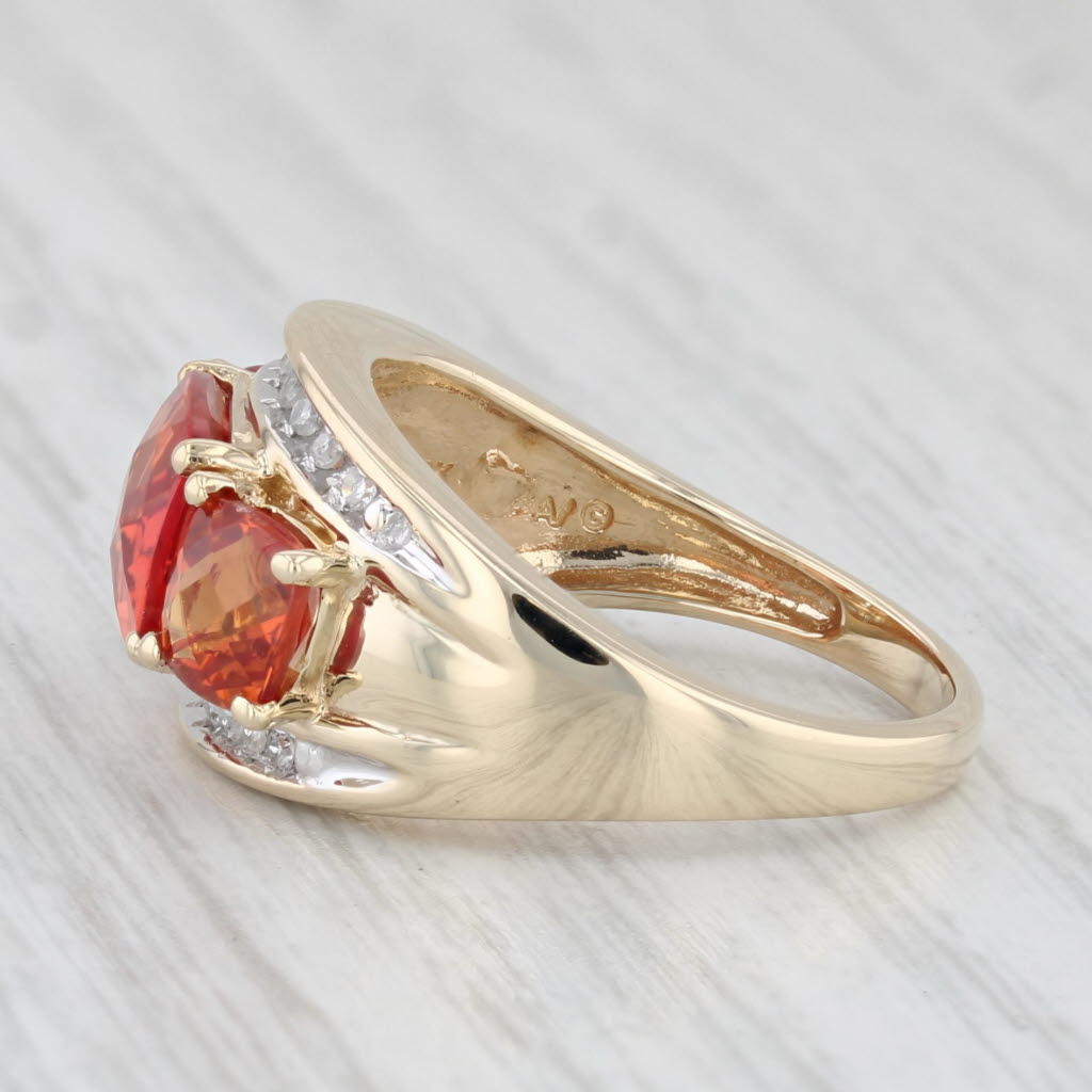 Light Gray Lab Created Orange Sapphire Diamond Ring 10 Yellow Gold Size 7,25 Cocktail