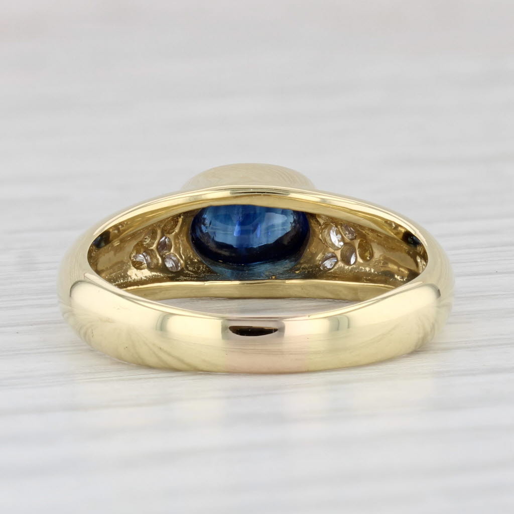 Light Gray Blue Sapphire Diamond Ring 18k Yellow Gold Size 7 Oval Cabochon