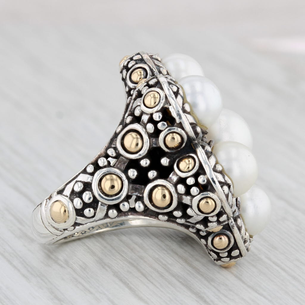 Light Gray John Hardy Cultured Pearl Cluster Ring Sterling Silver 18k Gold Size 7 Statement