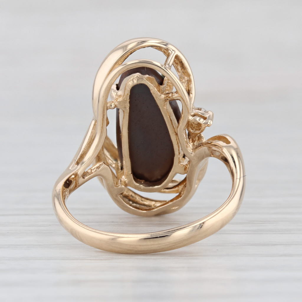 Baroque Oval Blue Green Opal Doublet Ring 14k Yellow Gold Diamond Accents Sz 7