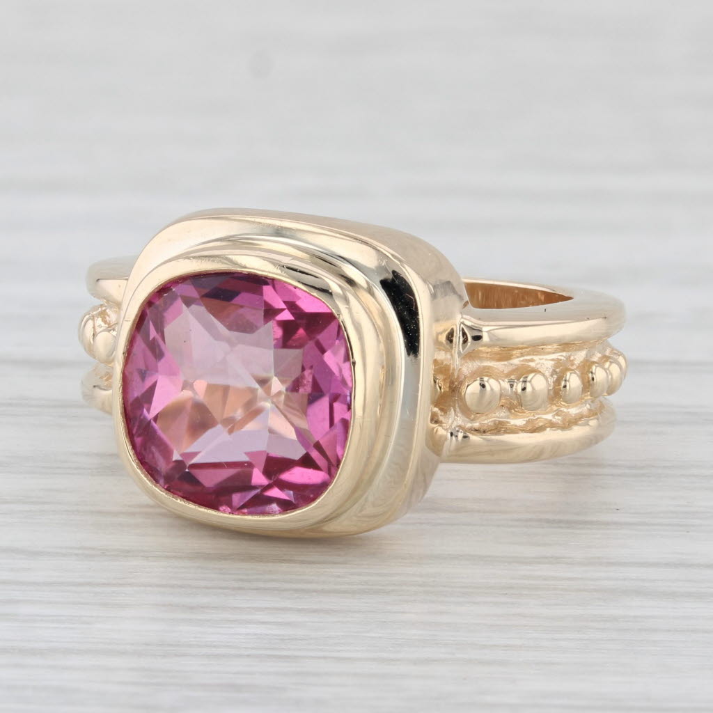 Light Gray 5.85ct Pink Mystic Topaz Cushion Solitaire Ring 14k Yellow Gold Size 7.25