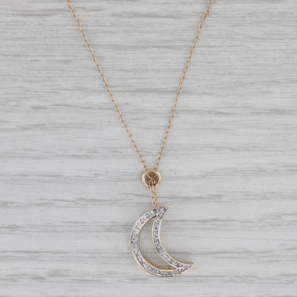 Gray Diamond Crescent Pendant Necklace 17.5" Cable Chain Necklace