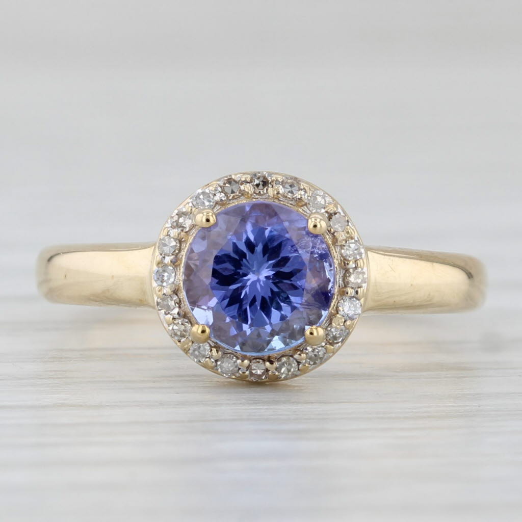 Light Gray 1.04ctw Round Tanzanite Diamond Halo Ring 10k Gold Size 5 Engagement