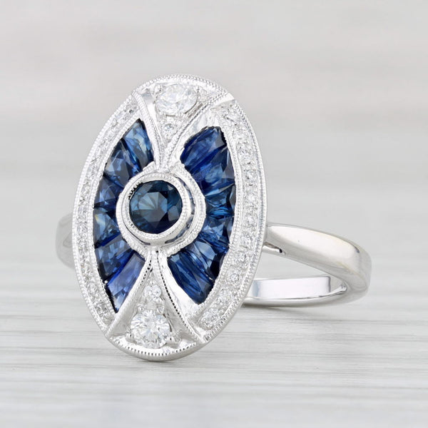 Light Gray New Beverley K 1.55ctw Blue Sapphire Diamond Halo Ring 14k White Gold Size 7.25