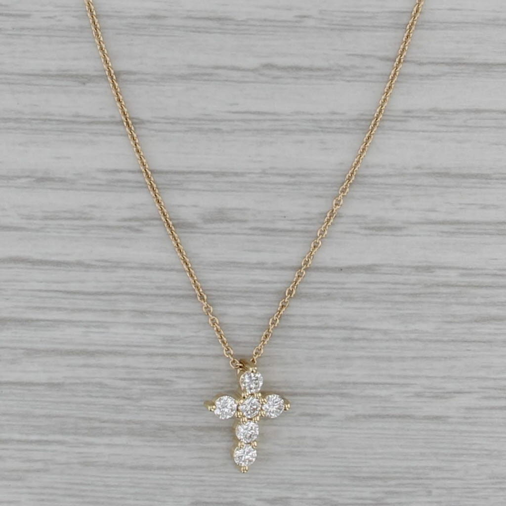 New Small Diamond Cross Pendant Necklace 14k Yellow Gold Cable Chain 16" 18"