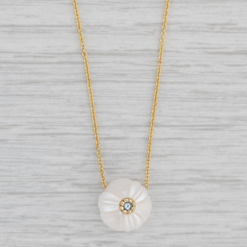 New Galatea Daffodil Flower Cultured Pearl Aquamarine Pendant Necklace 14k Gold