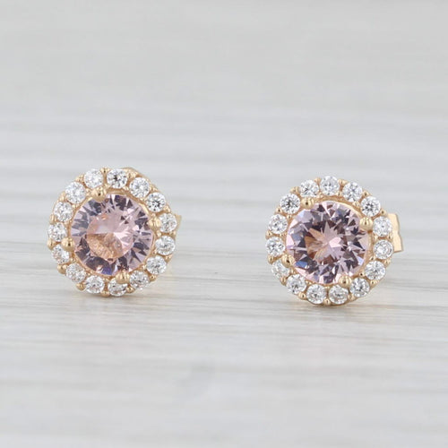 Light Gray Pink Glass Cubic Zirconia Halo Stud Earrings 14k Rose Gold