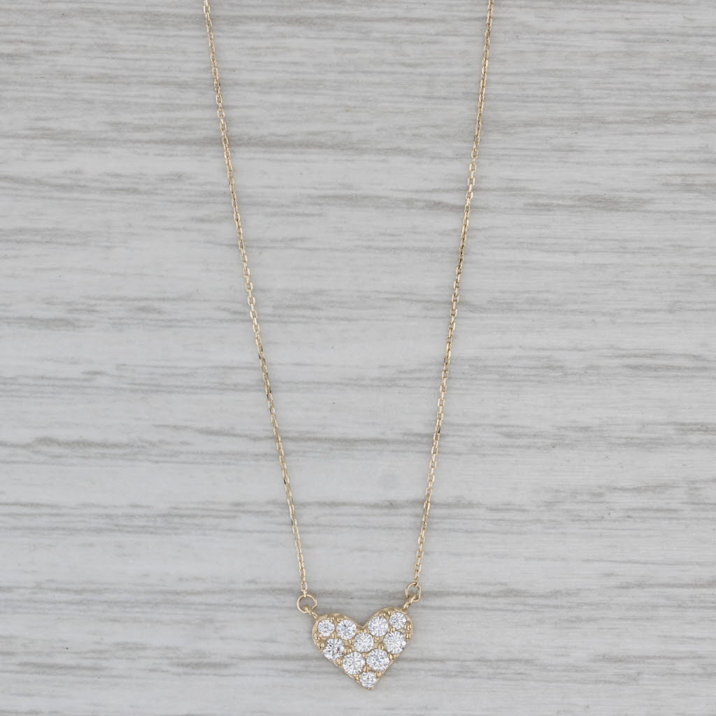 Gray 0.18ctw Cubic Zirconia Heart Pendant Necklace 14k Yellow Gold 16" 18"