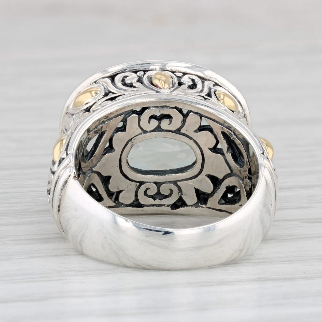 Light Gray 12ct Oval Praisiolite Ring Sterling Silver 18k Gold Size 7.25 Samuel Benham