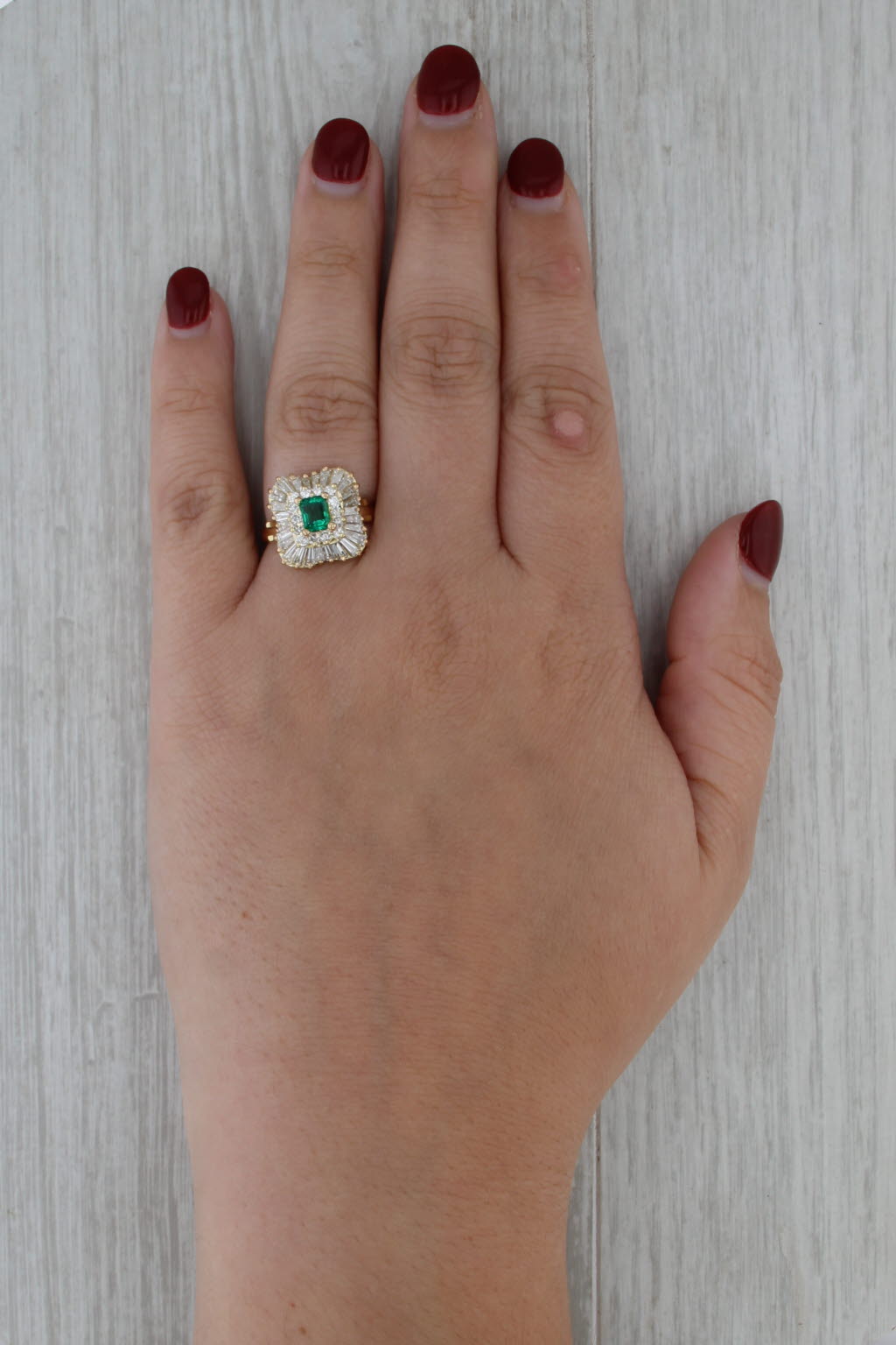 2ctw Emerald Diamond Halo Ring 18k Yellow Gold Size 6.5 Engagement
