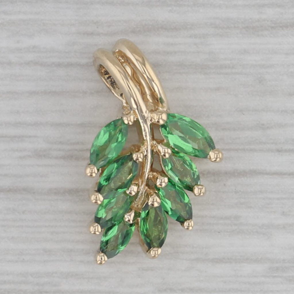 Gray 0.70ctw Green Tsavorite Garnet Leaf Flower Pendant 14k Yellow Gold