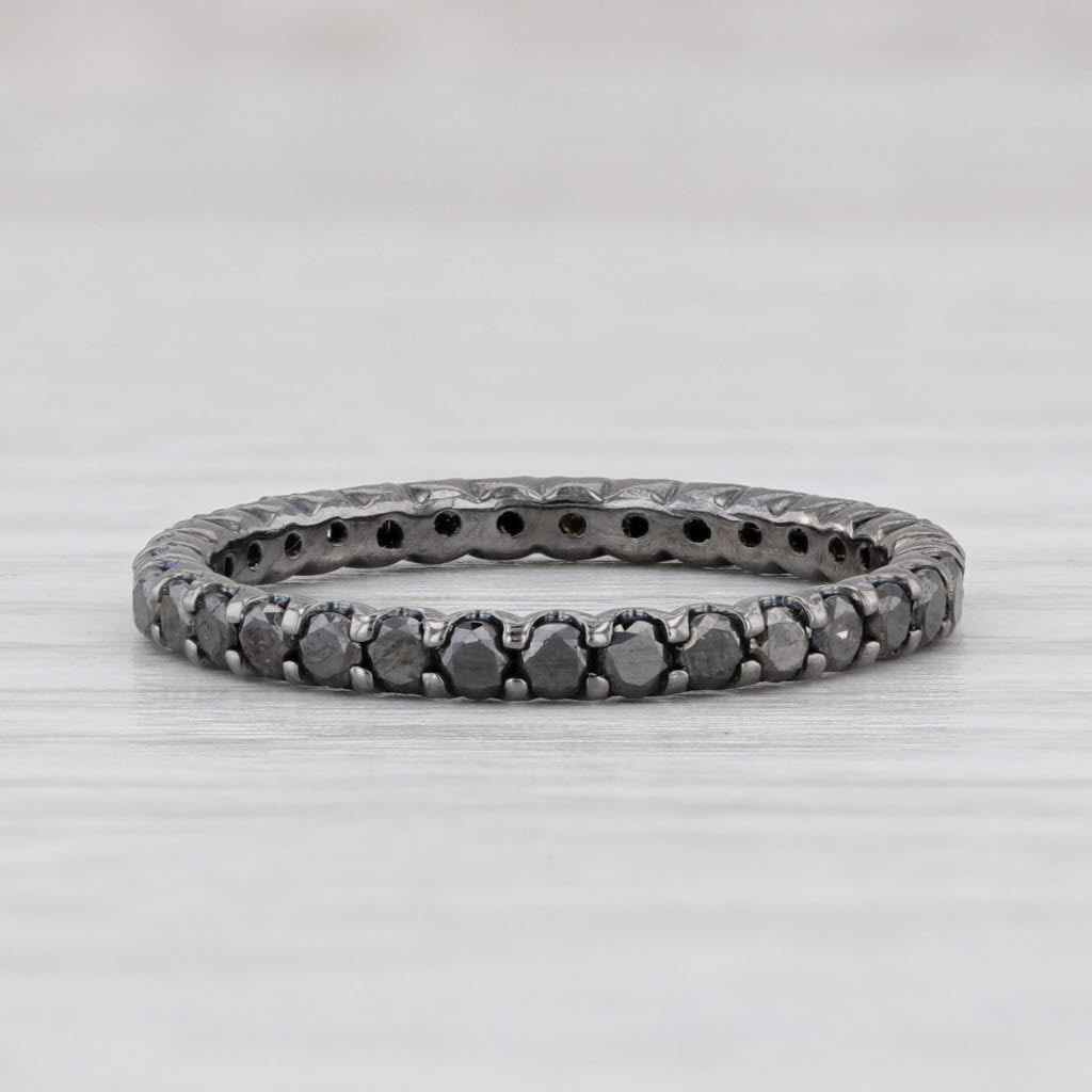 Light Gray New 1ctw Black Diamond Eternity Ring 14k White Gold Size 6.5 Stackable Band