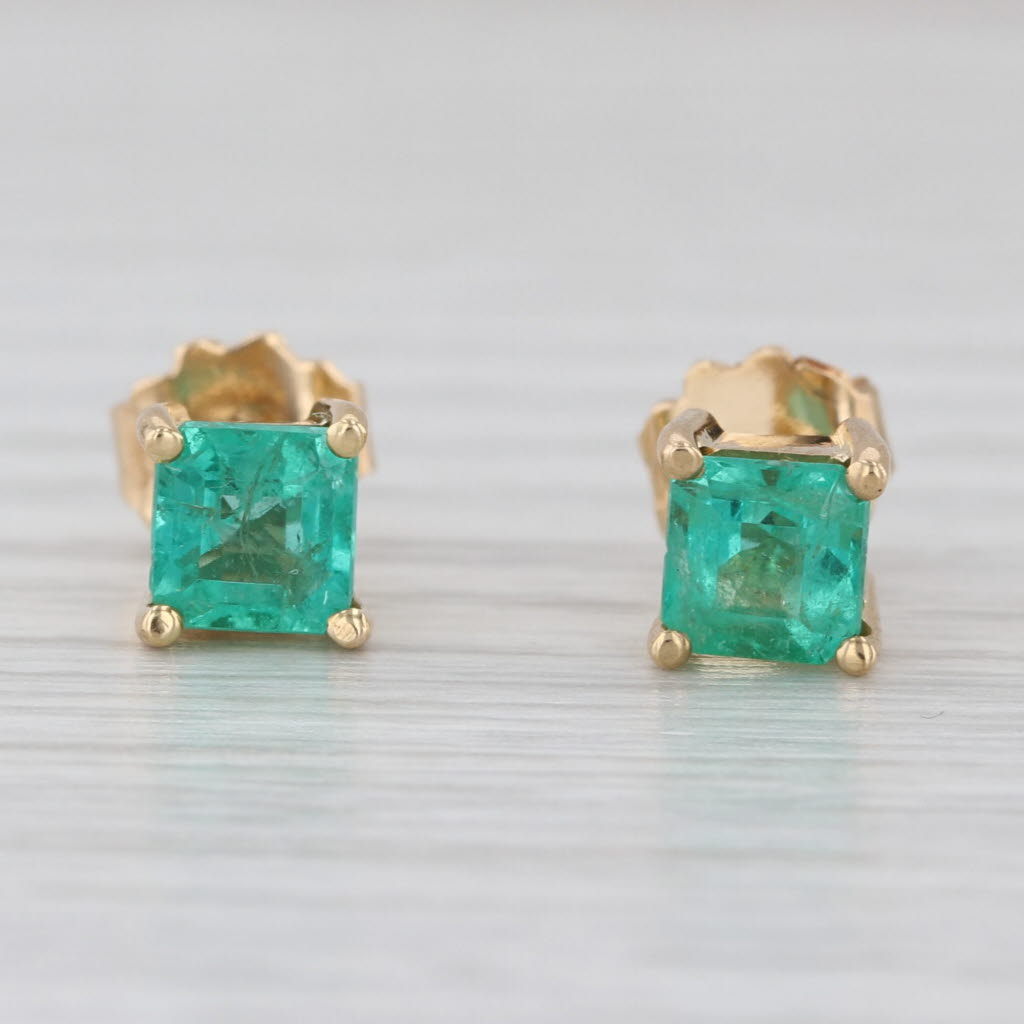 1ctw Square Emerald Stud Earrings 18k Yellow Gold Studs Butterfly Backs