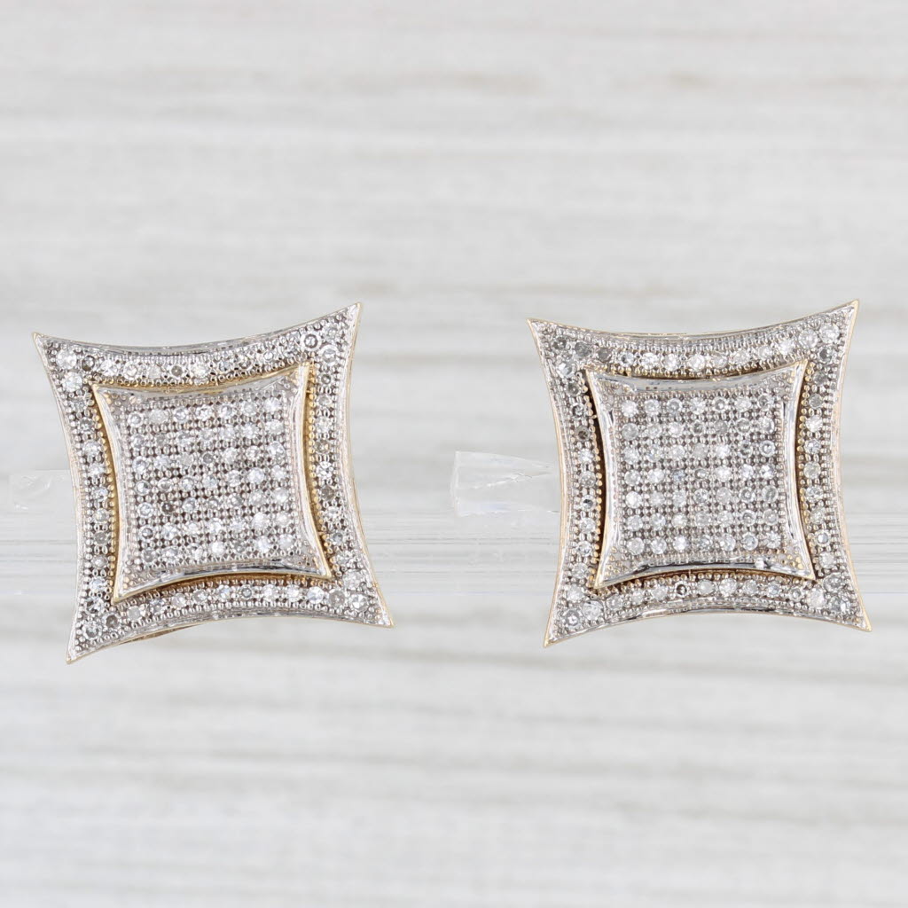 Light Gray 0.36ctw Pave Diamond Halo Stud Earrings 10k Yellow & White Gold