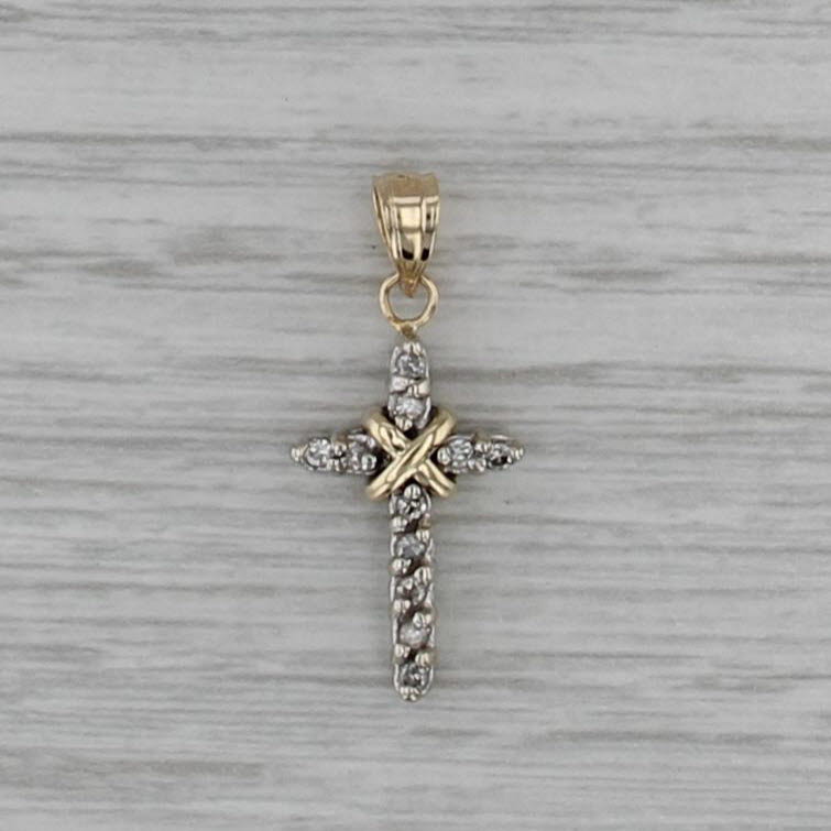 0.10ctw Diamond Cross Pendant 14k Bail 10k Crpss Small Drop