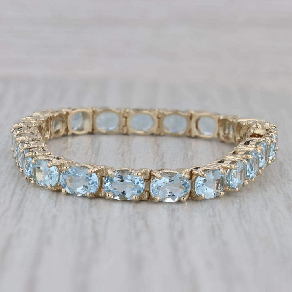 Gray 17ctw Aquamarine Tennis Bracelet 14k Yellow Gold 7" 5.7mm