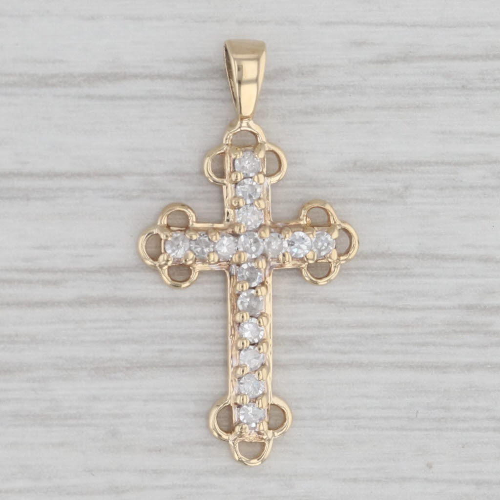 Light Gray 0.20ctw Diamond Cross Pendant 10k Yellow Gold Small Drop