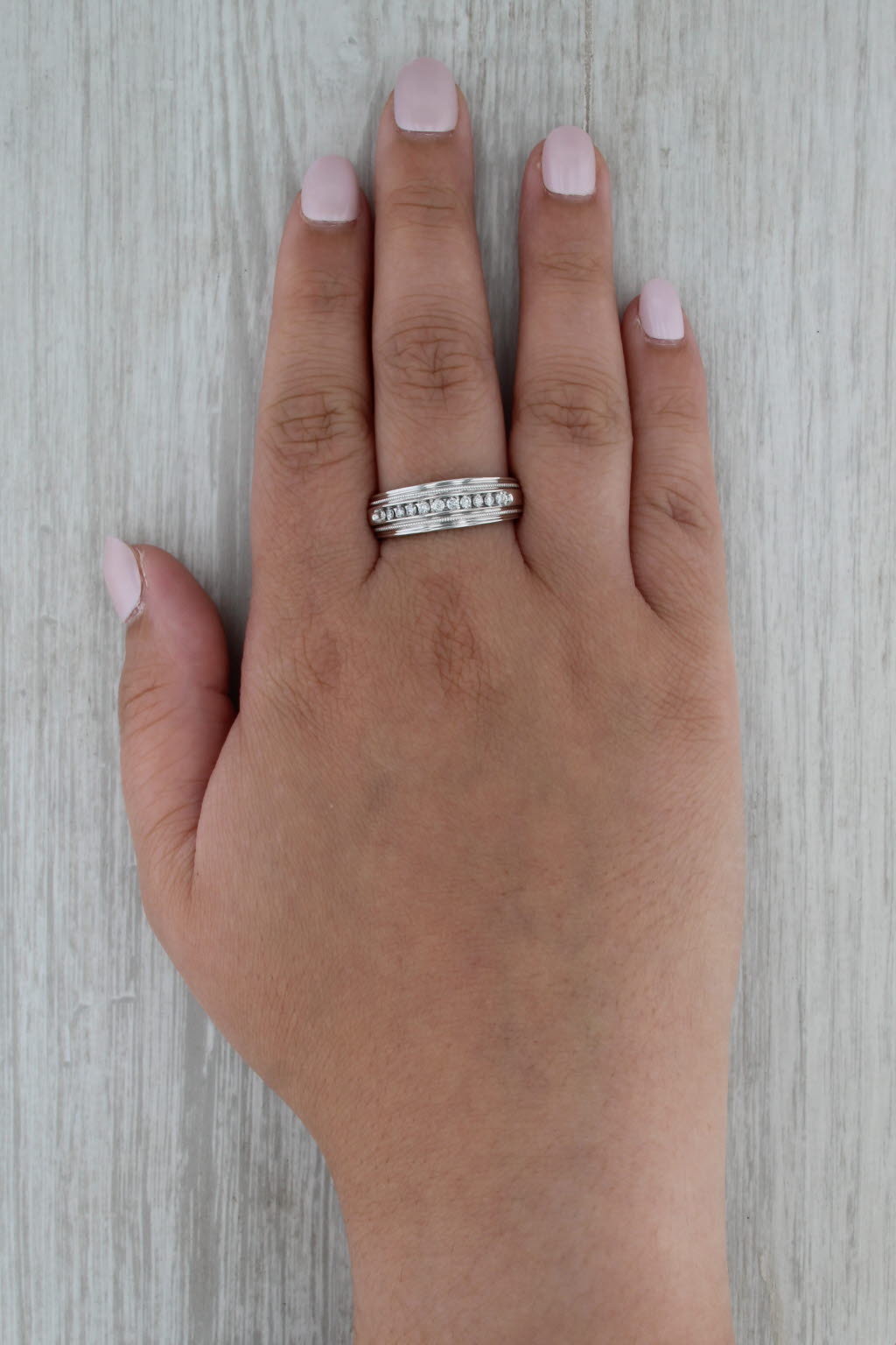 0.18ctw Diamond Wedding Band Men's 14k White Gold Size 10.75 Ring