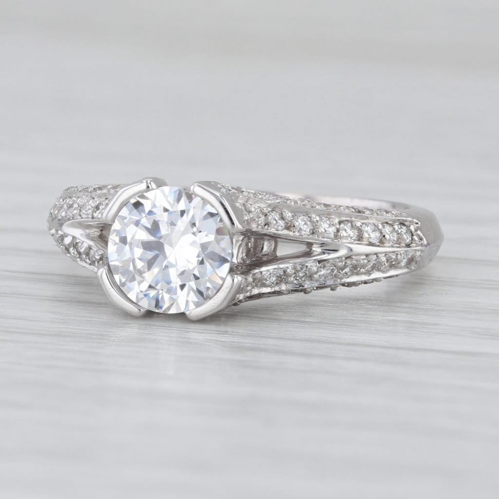 Diamond Semi Mount Ring 18k White Gold Size 6.75 Holds Round Solitaire
