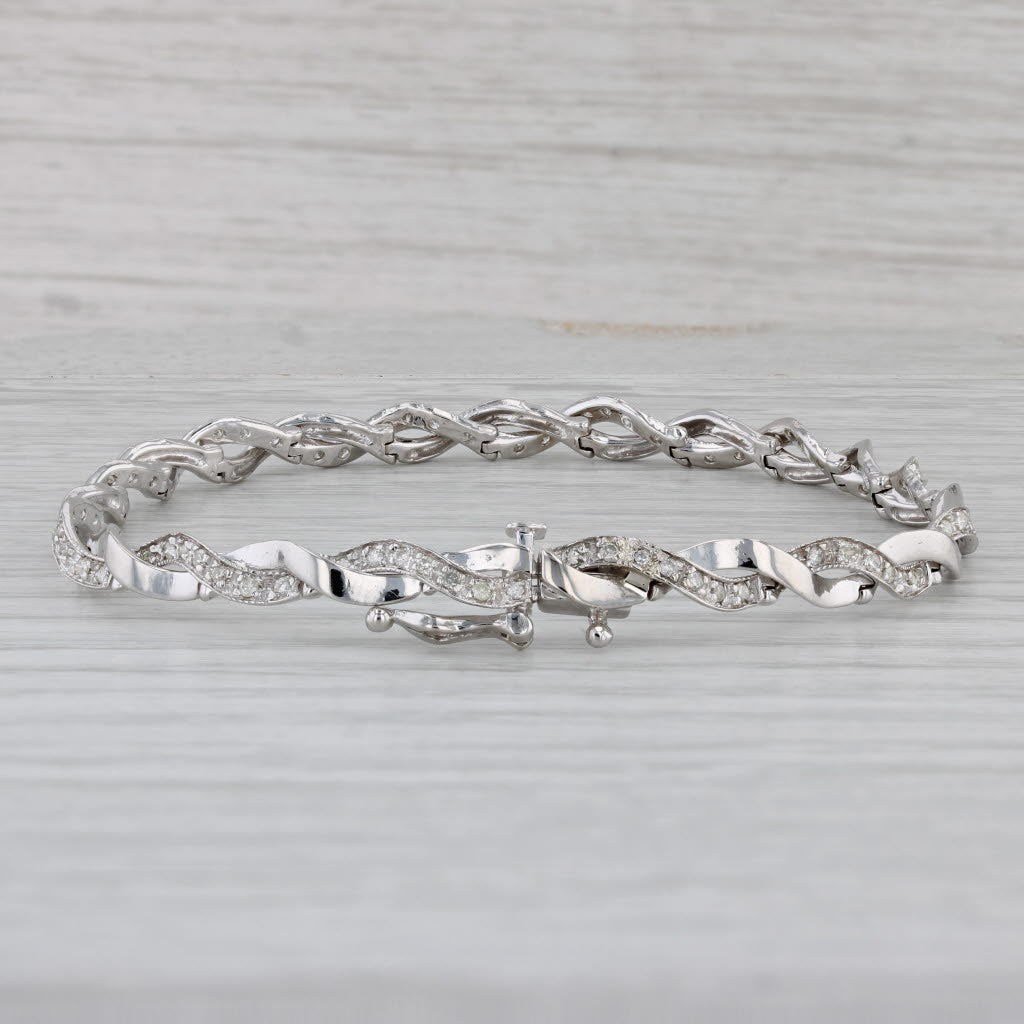 Gray 0.50ctw Diamond Woven Bracelet 14k White Gold 6.75" 4.6mm