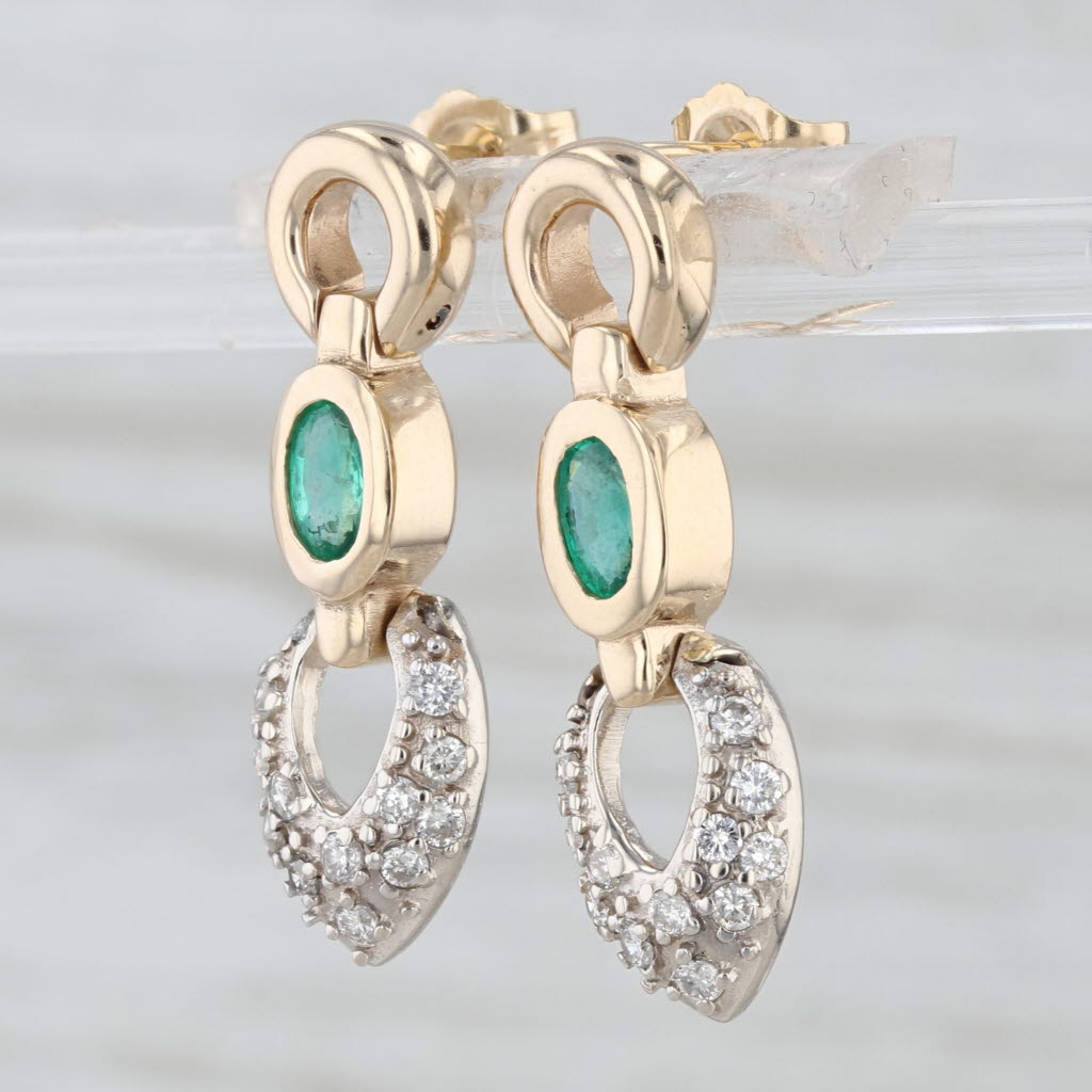 0.86ctw Emerald Diamond Drop Earrings 14k Yellow Gold