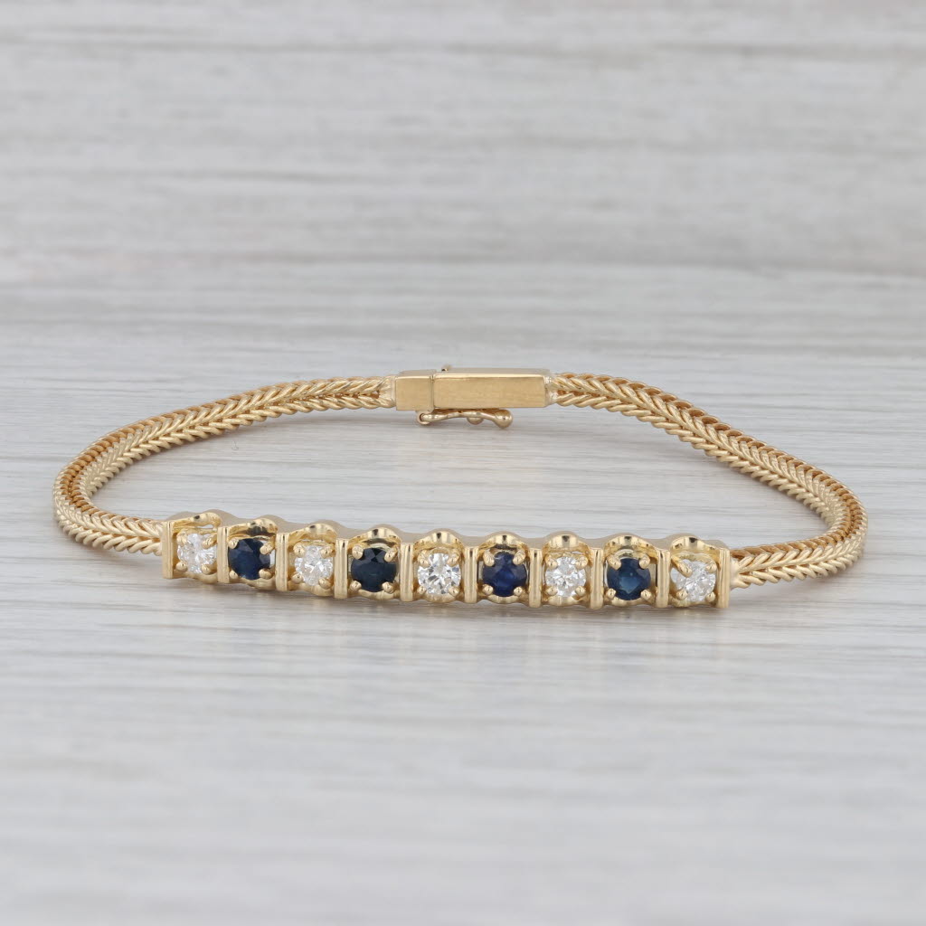 Gray 1.20ctw Blue Sapphire Diamond Bracelet 18k Yellow Gold 7" Wheat Chain