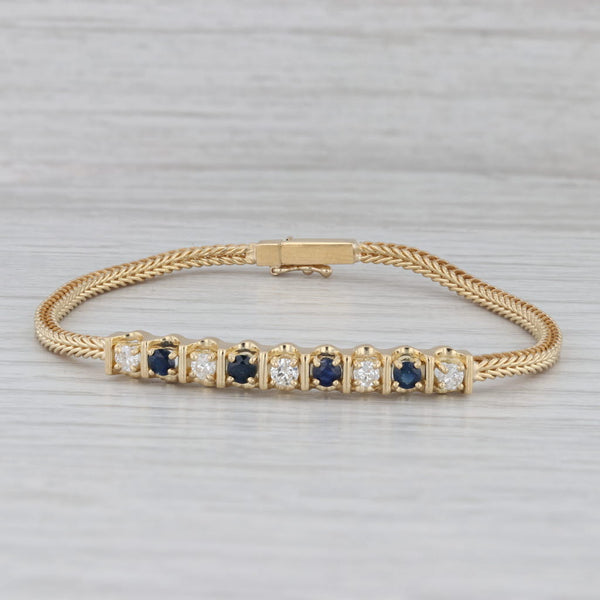 1.20ctw Blue Sapphire Diamond Bracelet 18k Yellow Gold 7" Wheat Chain