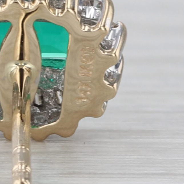 1.15ctw Lab Created Emerald Diamond Halo Stud Earrings 14k Yellow Gold
