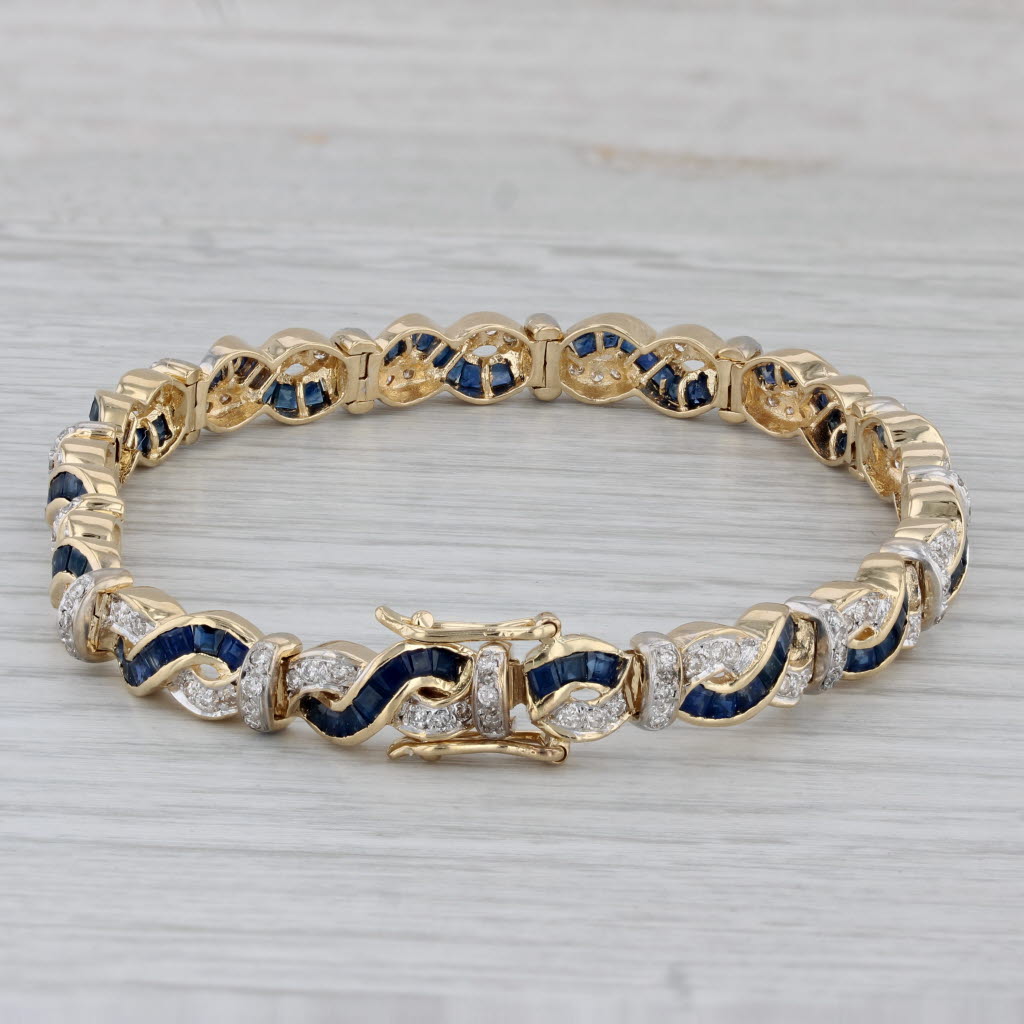 Gray 12.23ctw Diamond Blue Sapphire Woven Bracelet 18k Yellow Gold 7.25” 6.5mm