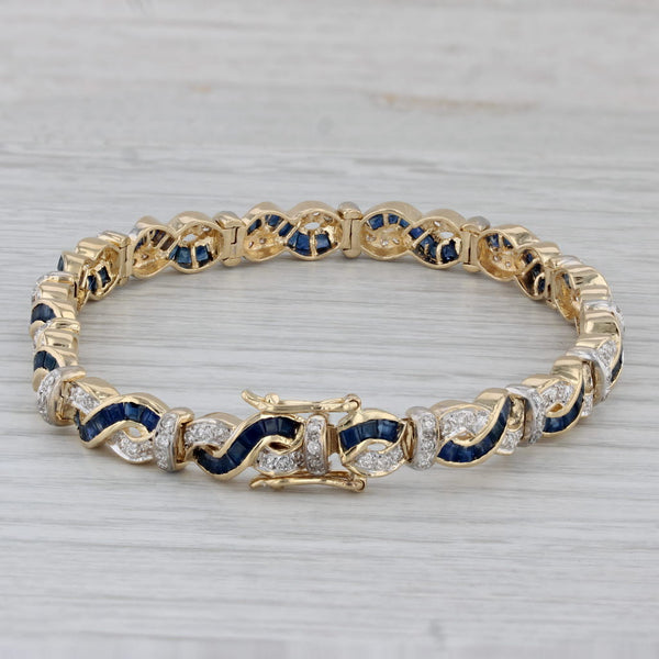 12.23ctw Diamond Blue Sapphire Woven Bracelet 18k Yellow Gold 7.25” 6.5mm