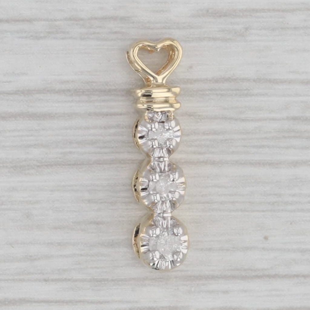 Gray 0.10ctw Diamond 3-Stone Journey Heart Pendant 10k Yellow Gold Small Drop