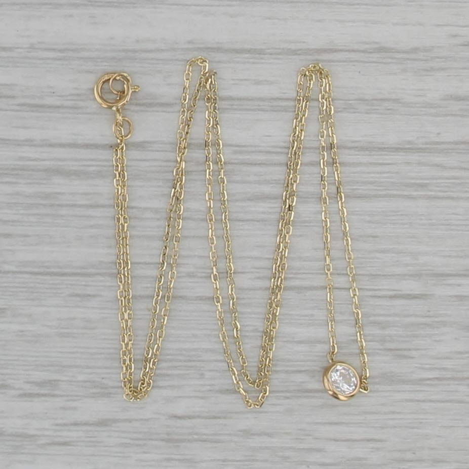 Cubic Zirconia Round Solitaire Stationary Pendant Necklace 14k Yellow Gold 16"