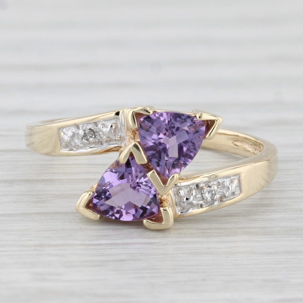 Light Gray 0.80ctw Amethyst Bypass Ring 10k Yellow Gold Size 7 Diamond Accents